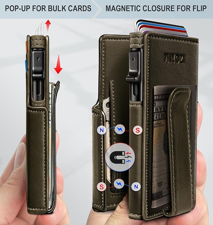 Men Wallet, with Money Clip Coins Pocket ID Window, Slim Front Pocket RFID - Image 3