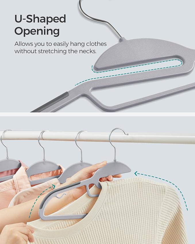SONGMICS 50 Pack Coat Hangers, Heavy-Duty Plastic Suit Hangers, S-Shaped Opening - Image 3