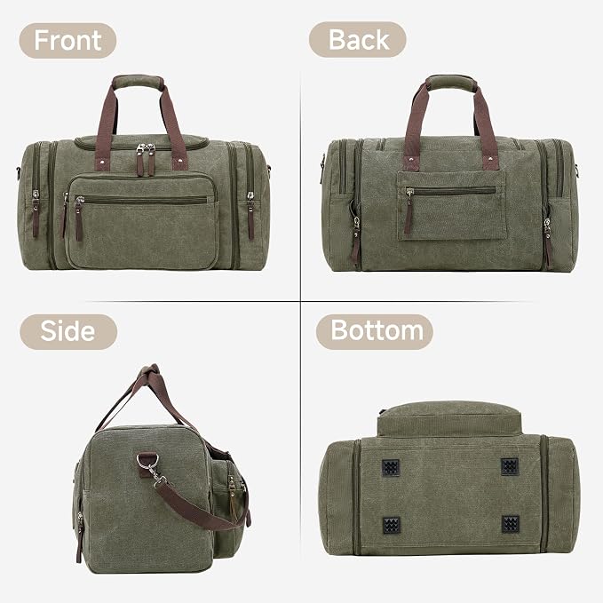 Canvas Expandable Duffle Bag for Men Traveling, Luggage Travel Bag Weekender - Image 3