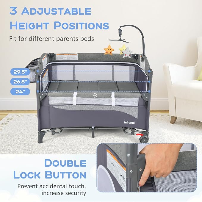 INFANS Pack and Play, 5 in 1 Baby Bedside Sleeper - Image 3