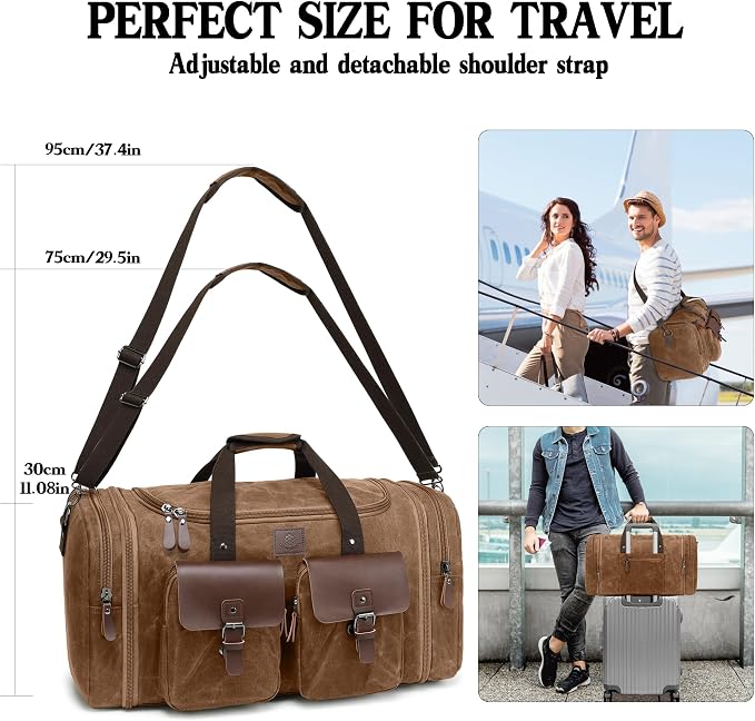 Waxed Canvas Duffle Bag for Men 50L Travel Duffel Bags Expandable Genuine - Image 7