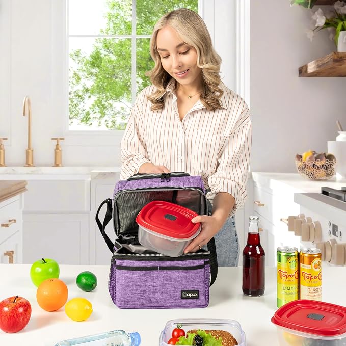 OPUX Lunch Box For Women, Insulated Large Lunch Bag Adult Work, Double Decker - Image 4