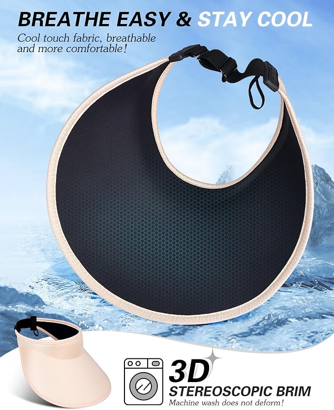 Sun Visor Hats for Women, UPF50+ Wide Brim Sun Hats Adjustable Foldable Beach - Image 3
