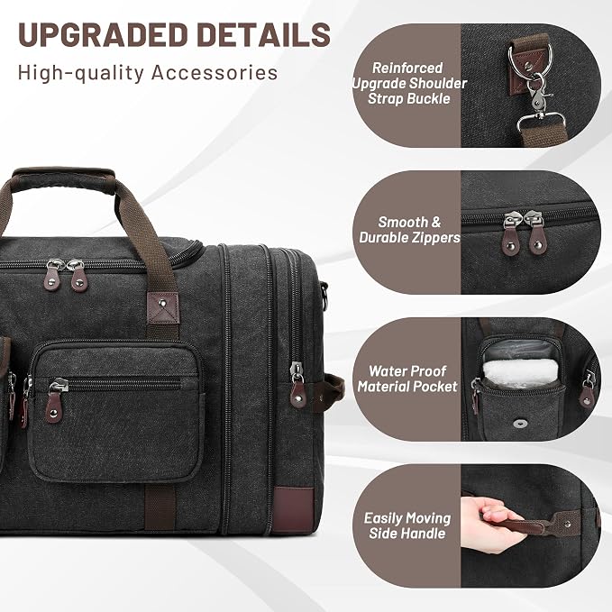 Travel Duffle Bag for Men, Heavy Duty Canvas Duffle Bag, Carryon Bags for - Image 3