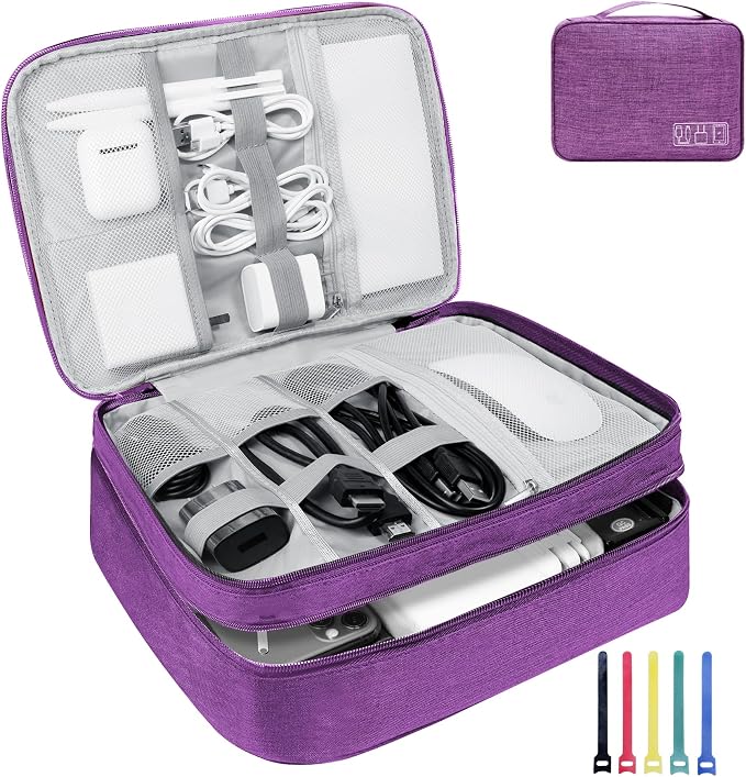 Electronics Travel Organizer, Large Double Layer Portable Waterproof Travel by Lcsmaokin