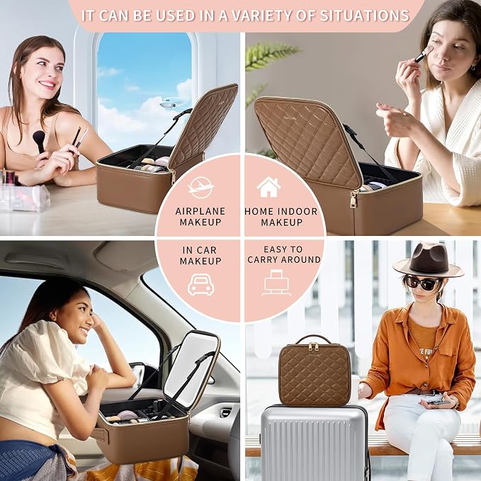 Travel Makeup Bag with LED Mirror – Waterproof Cosmetic Train Case with - Image 7