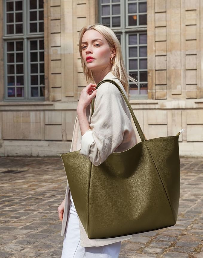 KALIDI Large Tote Bag Vegan Leather Casual Zipper Work Bag Weekender Hobo - Image 3
