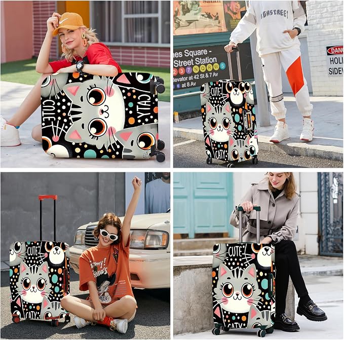 ANNA QUEEN Cute Cat Luggage Cover, Kawaii Cartoon Kitty Suitcase Protector - Image 7