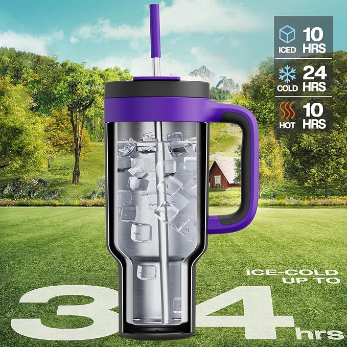 40 oz Tumbler with Handle, 2-in-1 Straw and Sip Lid, Dishwasher Safe, Insulated - Image 2