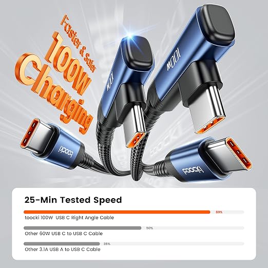 USB C Cable 6.6ft 100W Right Angle Fast Charging Cord, Nylon Braided USB 2.0 - Image 2