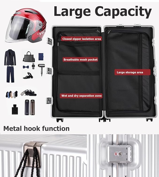 feilario 30in Super Large Captain Aluminum Frame Hardside Spinner Wheels Luggage - Image 3