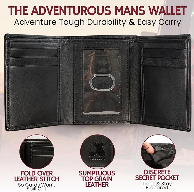 BULL GUARD Genuine Nappa Leather Trifold Wallet - Image 2