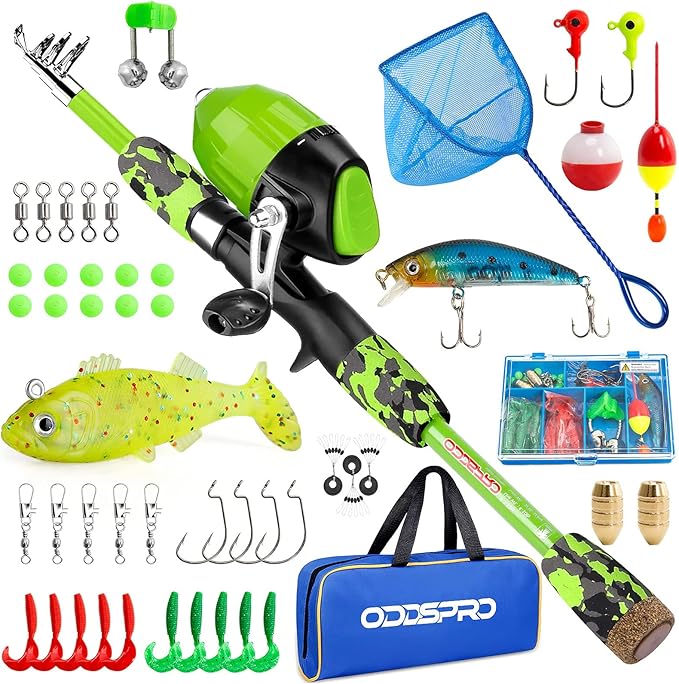 ODDSPRO Kids Fishing Pole Pink, Portable Telescopic Fishing Rod and Reel Combo by ODDSPRO
