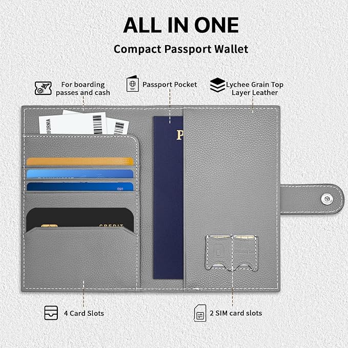 Genuine Leather Passport Holder, RFID Blocking Travel Wallet - Image 2