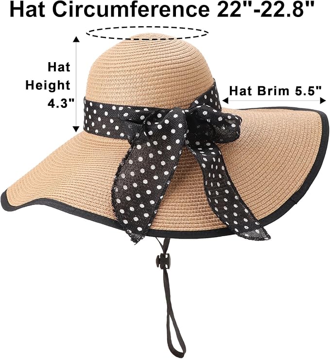 DRESHOW Beach Hats for Women Big Straw Wide Brim Summer Hat Floppy Foldable - Image 6