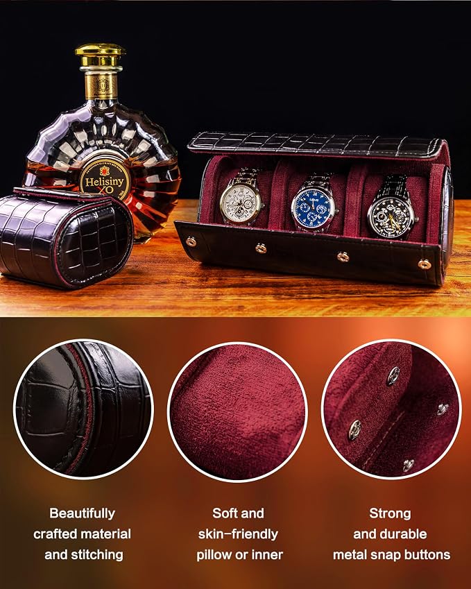 MR.OKAY 3 Watch Travel Case-Classic Leather Watch Case - Image 4