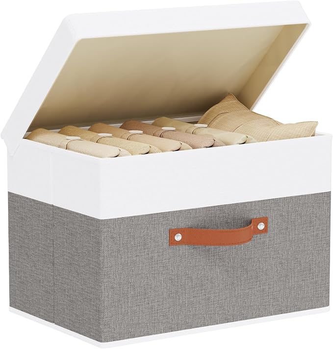 Fabric Storage Boxes with Lids, Linen Foldable Cloth Baskets, 17.7 x 11.8 x by YheenLf