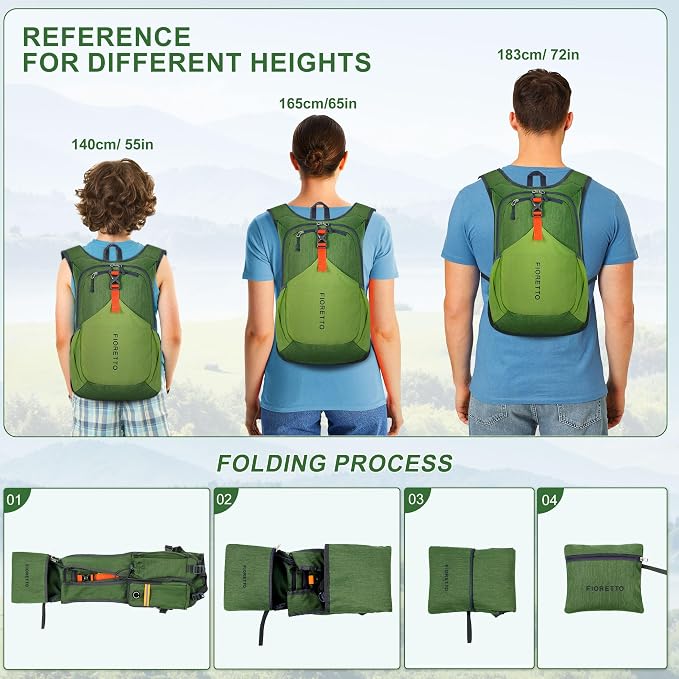 FIORETTO 15L Hiking Backpack for Women Men Mini Packable Backpack Lightweight - Image 6