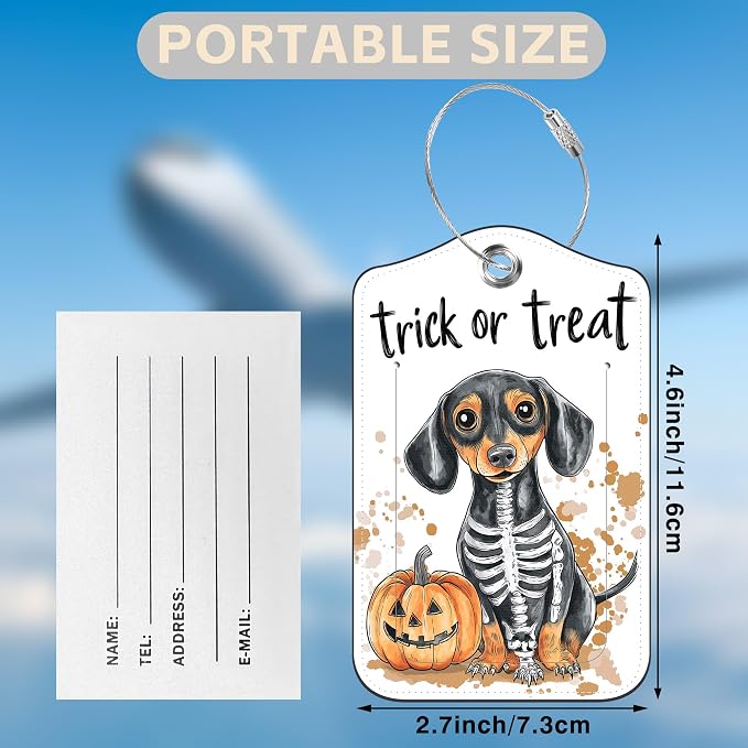 Halloween Funny Dachshund Dog and Pumpkin Set of 2 Luggage Tags - Image 2