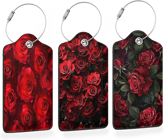 Romantic Elegant Red Roses PU Leather Luggage Tags by Losthll