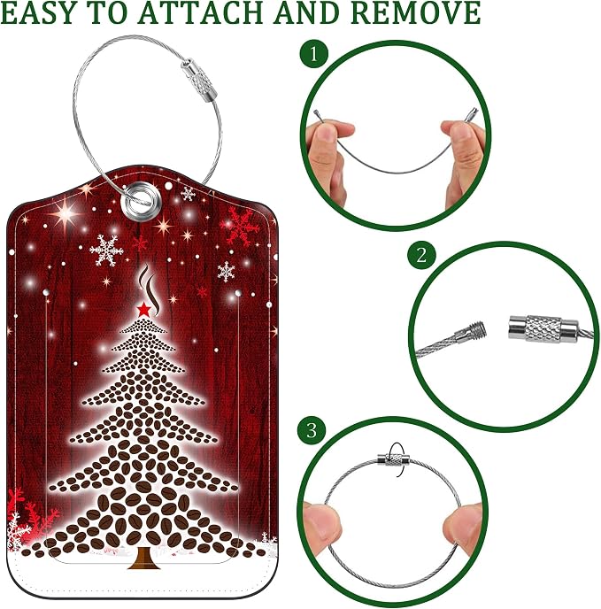 2 PCS Leather Luggage Tags for Suitcase Christmas Tree Snowflake Red Travel - Image 4