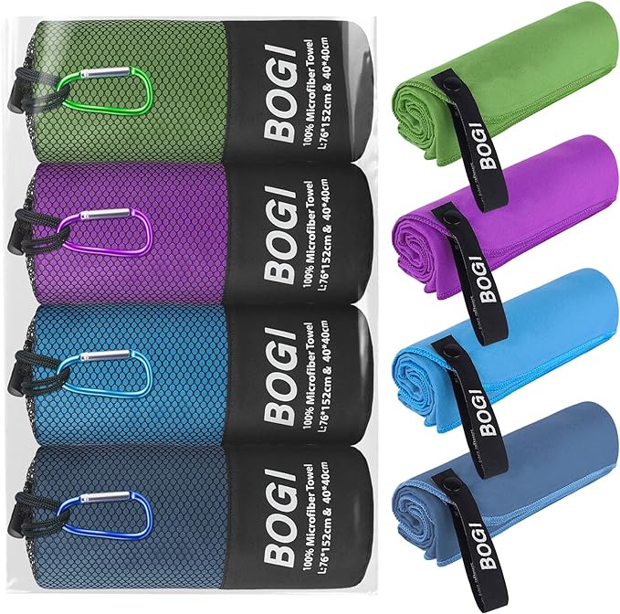 BOGI 4 Pack Microfiber Travel Sports Towel-Quick Dry Towel, Soft Lightweight by BOGI