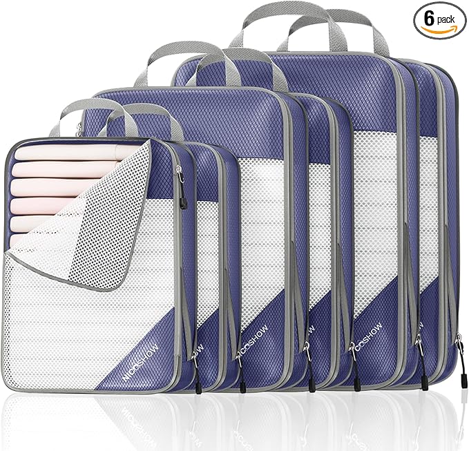 Compression Packing Cubes 6 Set, Compressible Space-Saving Packing Cubes by NICOSHOW