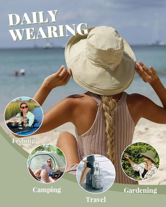 Sun Hats for Women Gardening Hat Wide Brim Ponytail Beach Sun Protection - Image 5