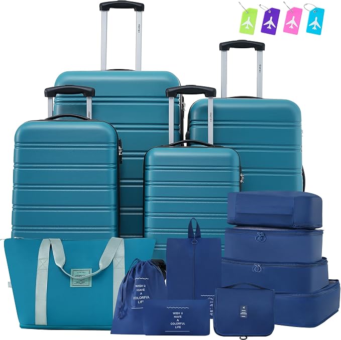 Merax Luggage sets of 13 Piece 16 20 20 28 IN Carry on Luggage Hard Case Green by Merax