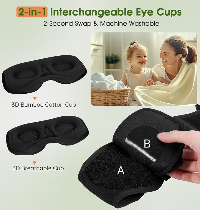 LC-dolida Bamboo Cotton Bluetooth Sleep Mask, 2 in 1 3D Soft Sleep Mask - Image 3