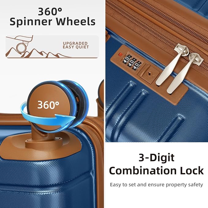 LARVENDER Luggage Sets 5 Piece Hardside Expandable Suitcase - Image 4