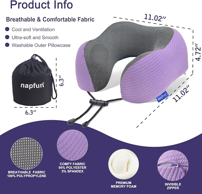 napfun Neck Pillow for Traveling, Upgraded Travel Neck Pillow for Airplane 100% - Image 2