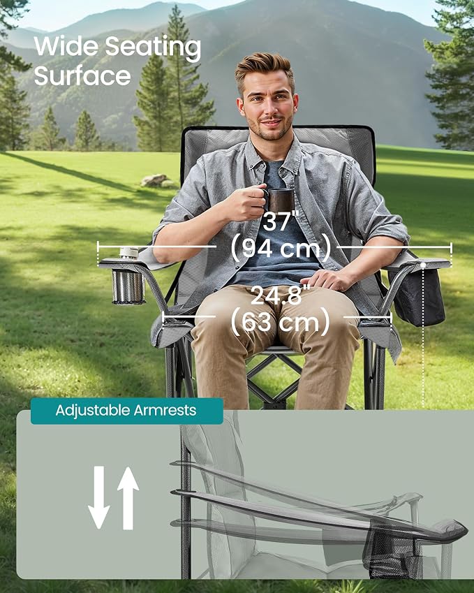 SONGMICS Oversized Lumbar Support Camping Chair, Heavy-Duty Outdoor Folding - Image 4
