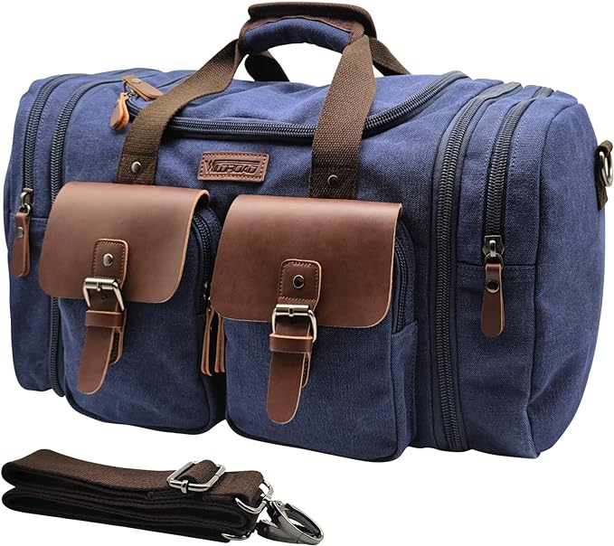 Wildroad 50L Travel Duffel Bag, Expandable Canvas Genuine Leather Duffle Bag by WILDROAD