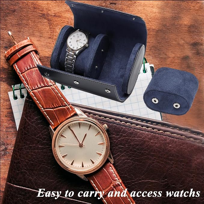 Watch Travel Case, Luxury Leather Watch Roll 2 Slot Organizer Box, Jewelry - Image 3