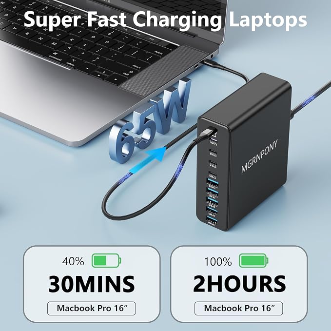 320W USB C Charger Block, 10-Port USB C Charging Station GaN III PD 65W PC - Image 3