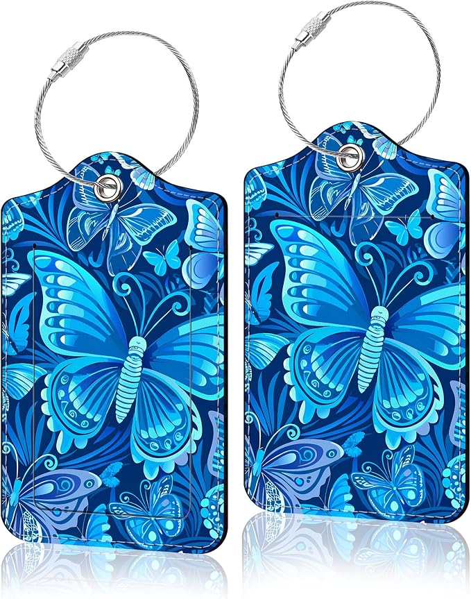 2 Pack Luggage Tag for Suitcase, Cute Unique Leather Suitcase Tags Identifiers by COWDIY