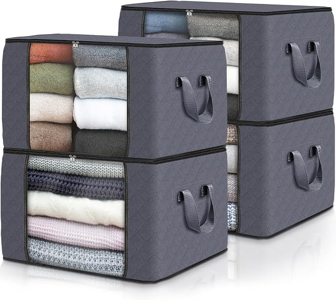 Fab totes 4 Pack Clothes Storage, Foldable Thick Fabric Blanket Storage Bags by Fabtotes