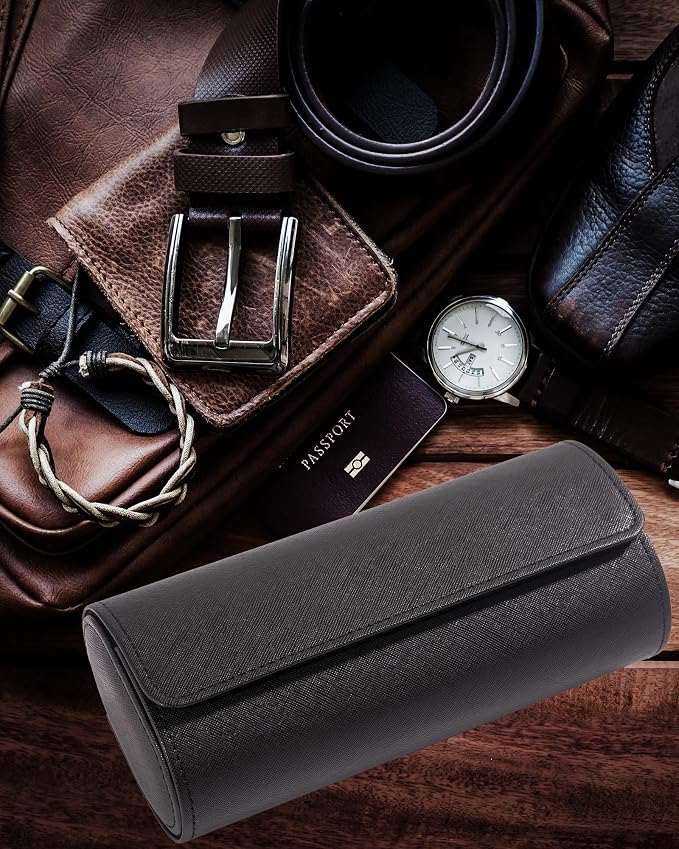 MR.OKAY 3 Watch Travel Case- Classic Leather Watch Case - Image 6