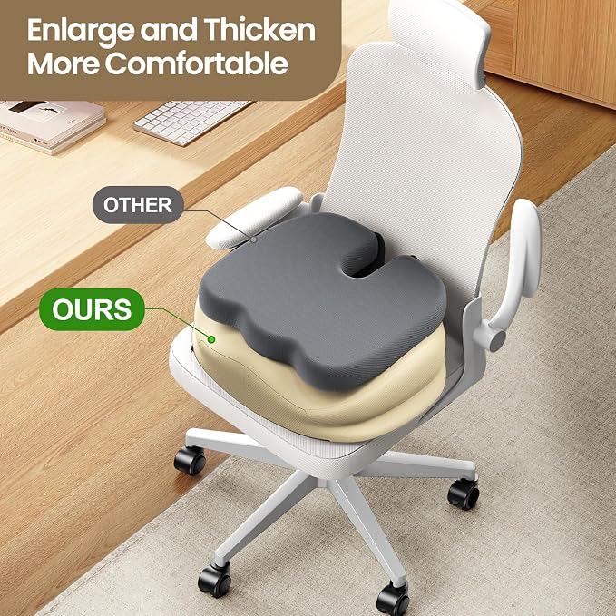 Benazcap Large Seat Cushion for Office Chair Memory Foam Coccyx Pain Relief - Image 3