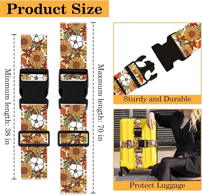 Yellow Daisy Luggage Straps for Suitcases TSA Approved, Luggage Identifiers for - Image 2