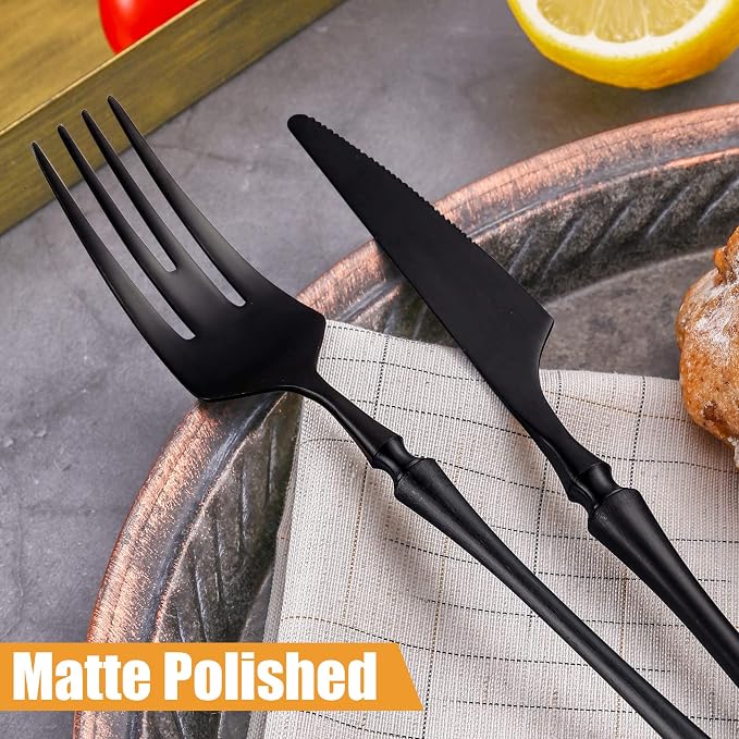 24-Piece Black Silverware Set for 6, Modern 18/10 Stainless Steel Flatware Set - Image 4