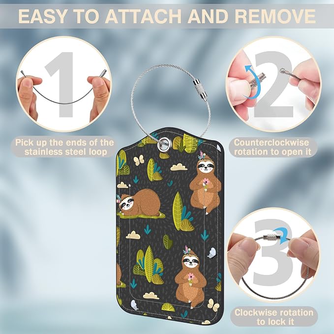 2 Pack Yoga Luggage Tags for Suitcases Funny Sloths Leather Luggage Tags - Image 4