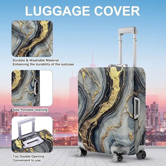 ANNA QUEEN Luxury Marble Gold Luggage Cover, Elegant Black & Grey Suitcase - Image 2