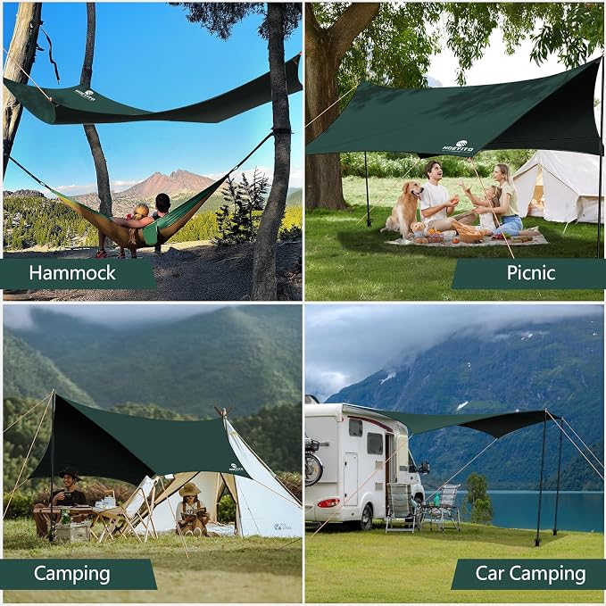 Camping Tarp with Poles & Retainer, 15x12.5FT Large Waterproof 210D Oxford - Image 7