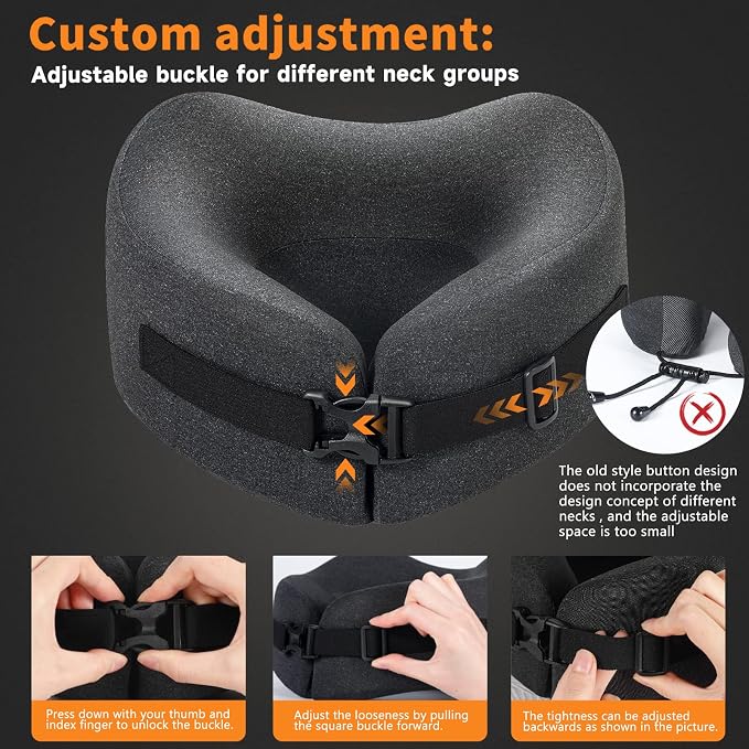 MLVOC Travel Pillow Memory Foam Neck Pillow, Adjustable Comfort Breathable Cover - Image 4