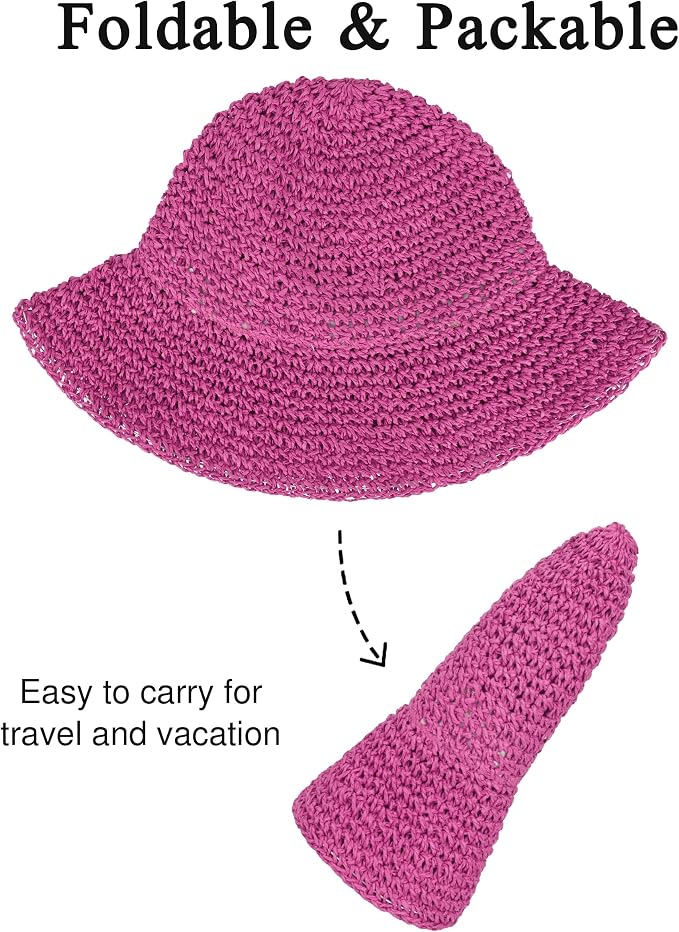 Womens Wide Brim Straw Sun Hat Foldable Floppy Crochet Beach Hat - Image 6