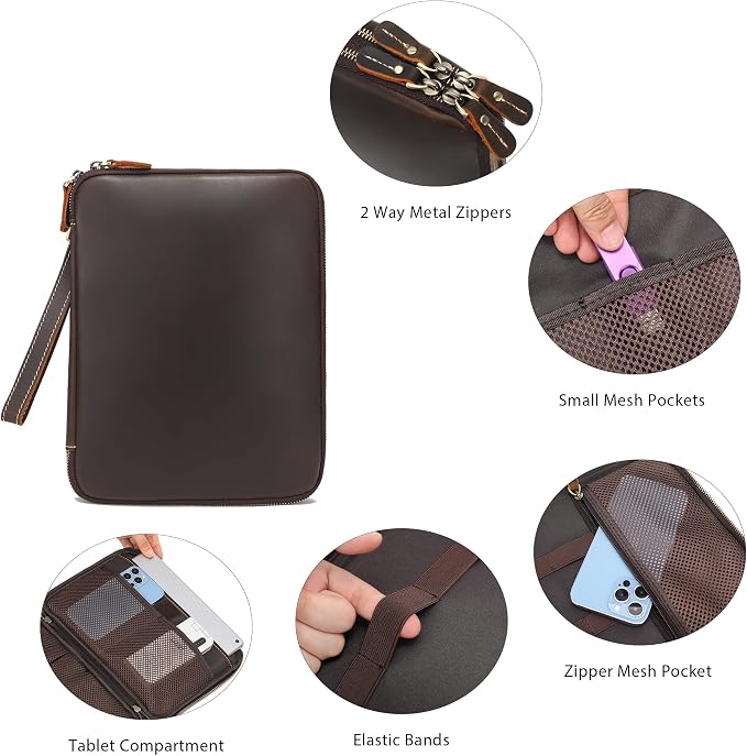 LANNSYNE Full Grain Leather Travel Cable Accessories Bag, Electronic Organizer - Image 5