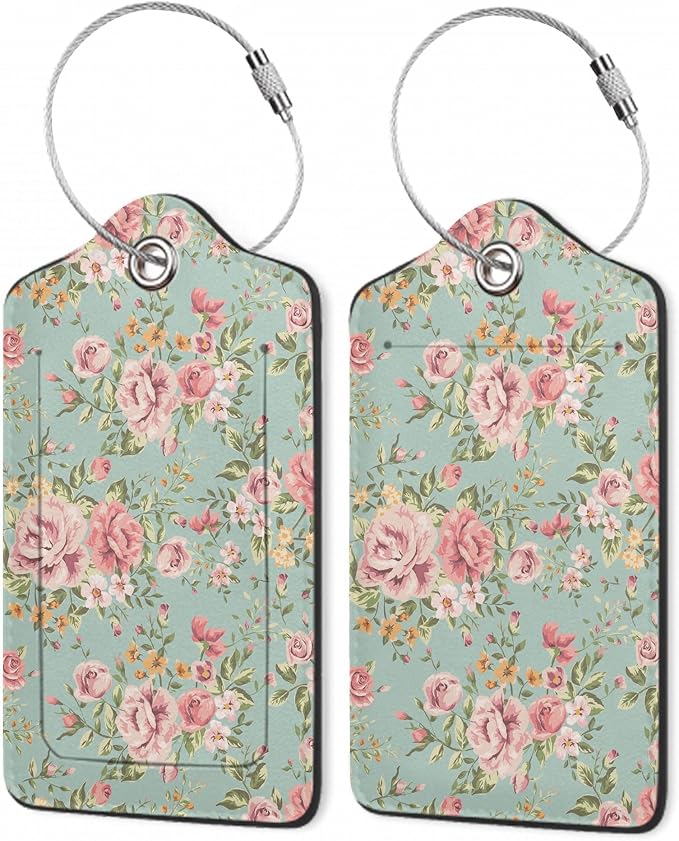 2Pcs Luggage Tag for Suitcase Vintage Floral Shabby Chic Pink Rose Cute by Gearsly