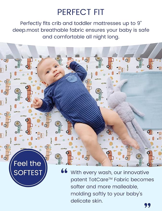 TotAha Crib Sheets for Boys, Premium Stretchy Farm Crib Sheet Fitted, Buttery - Image 3